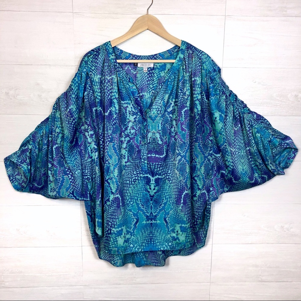 JLo Ruched Dolman Sleeves Blouse Mermaid Colors 3X